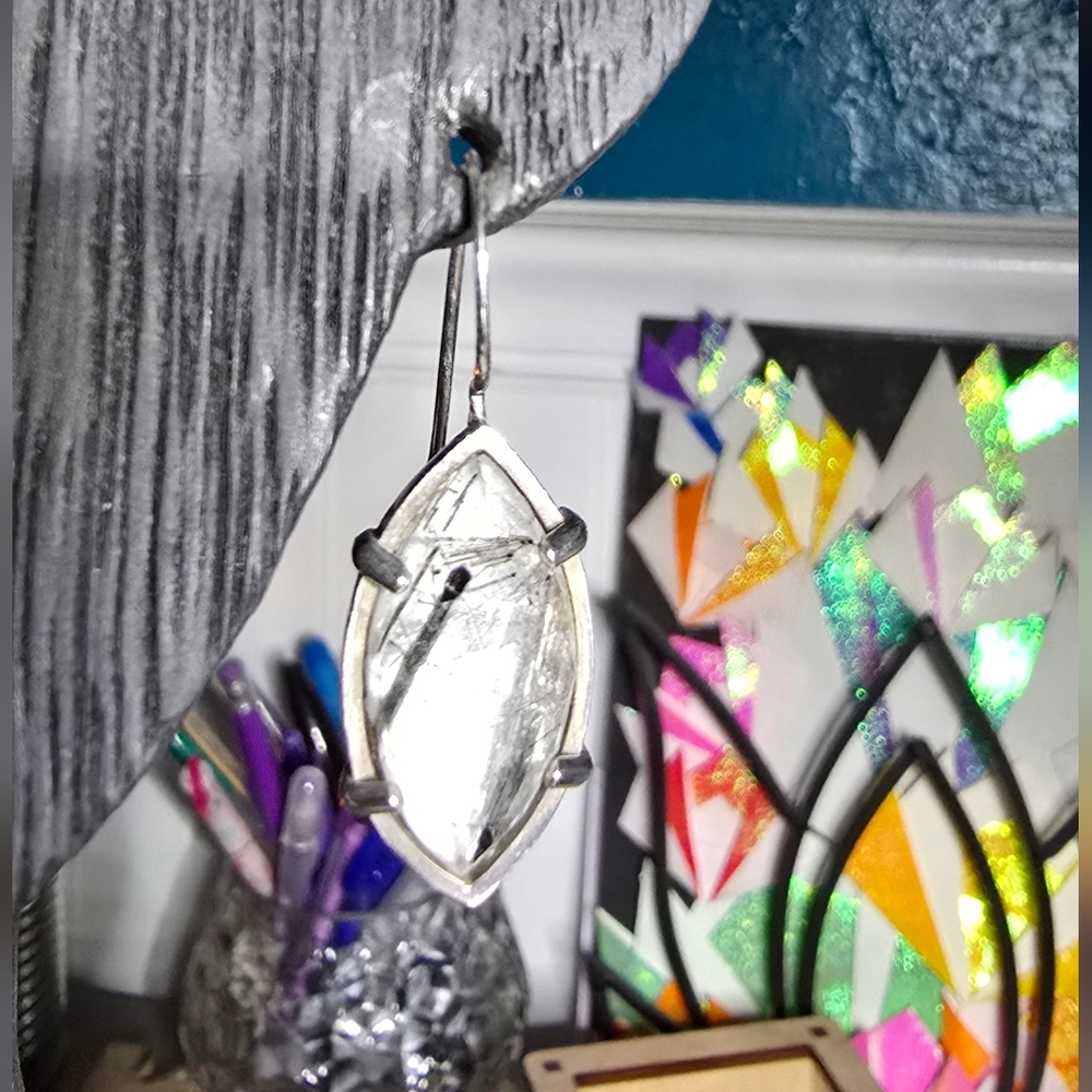 Silver Tourmaline In Quartz Earrings